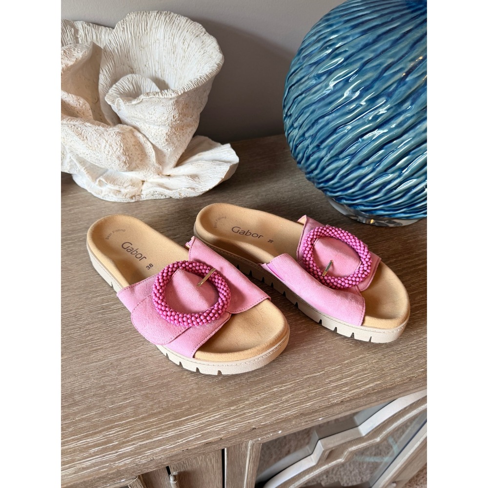 Gabor Slide Sandals Womens Pink Suede Beaded Buckle EU 38 US 7.5